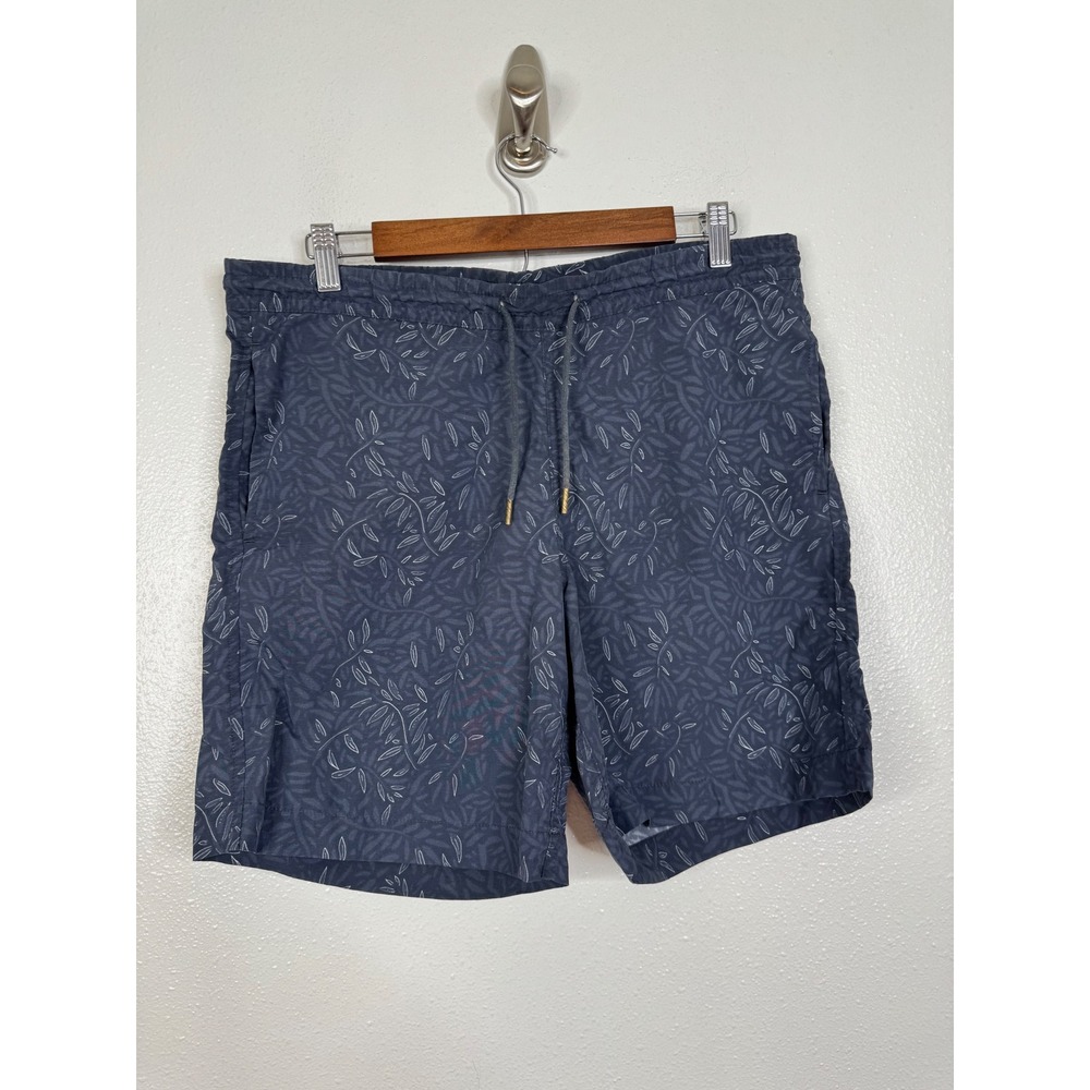 Billy Reid Mens Botanical Leaf Print Swim Trunks Grey Small Mesh Lined Shorts